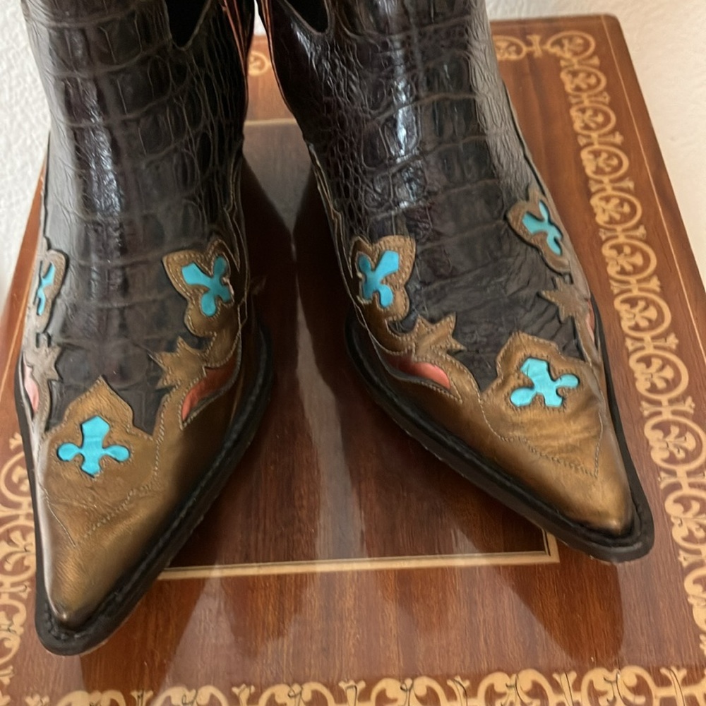 8 DONALD J PLINER WESTERN COUTURE Bronze Brown velvet turquoise metallic - Picture 5 of 9